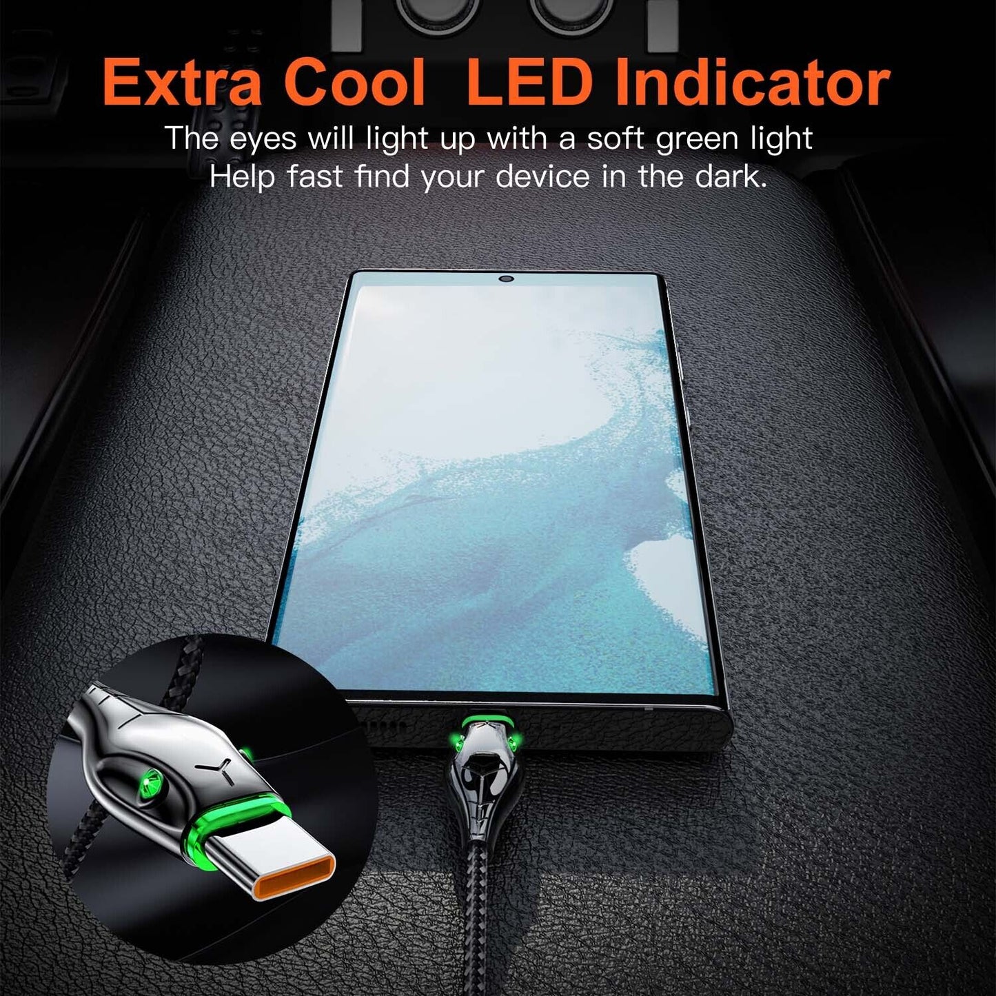 Type C to Type C Cable PD 60W Fast Charger Braided USB Lead LED for Samsung 25Cm