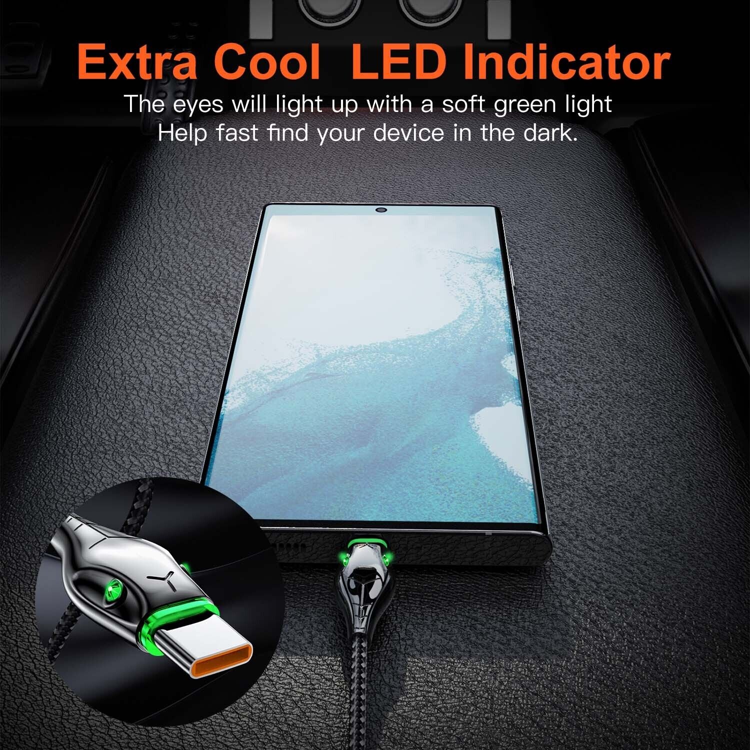 Type C to Type C Cable PD 60W Fast Charger Braided USB Lead LED for Samsung 25Cm