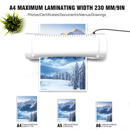 A4/A5/A6 Thermal Laminating Machine Compact Lightweight A4 Laminator with Hot and Cold Settings, 3-4Min Quick Warm-Up
