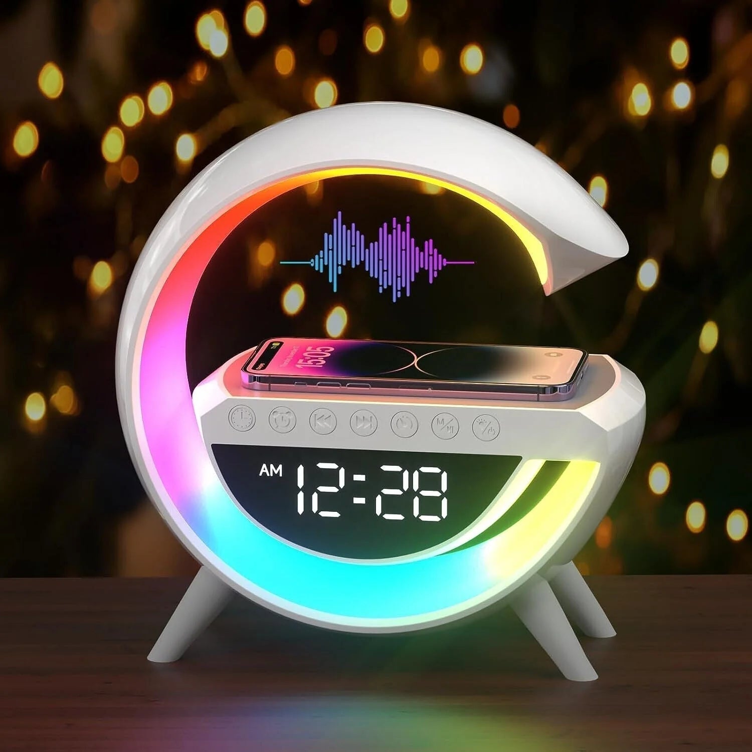 Bluetooth Speaker Wekker Met Draadloze Oplader En FM Radio