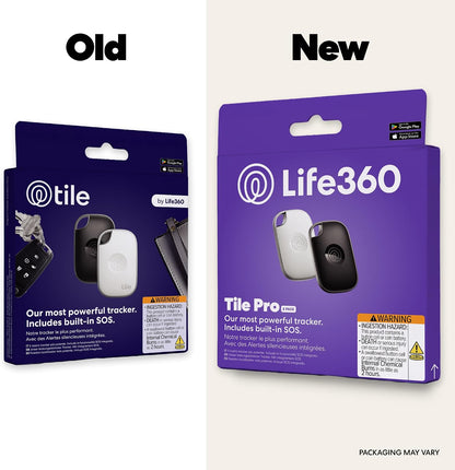 Tile Pro - Powerful Bluetooth Tracker, Key Finder and Item Locator for Keys Bags, and More. Both Ios and Android Compatible. Phone Finder. 2-Pack (Black/White)