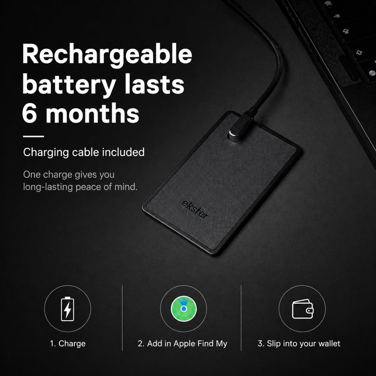 Finder Card - Apple Find My Wallet Tracker, Rechargeable, Bluetooth