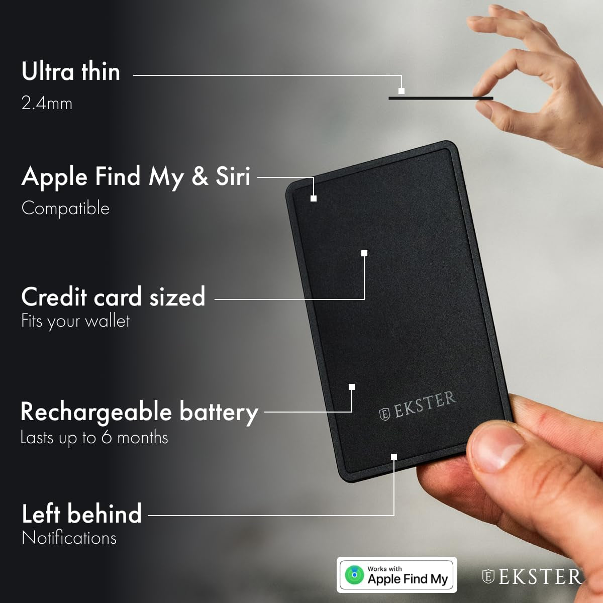 Finder Card - Apple Find My Wallet Tracker, Rechargeable, Bluetooth