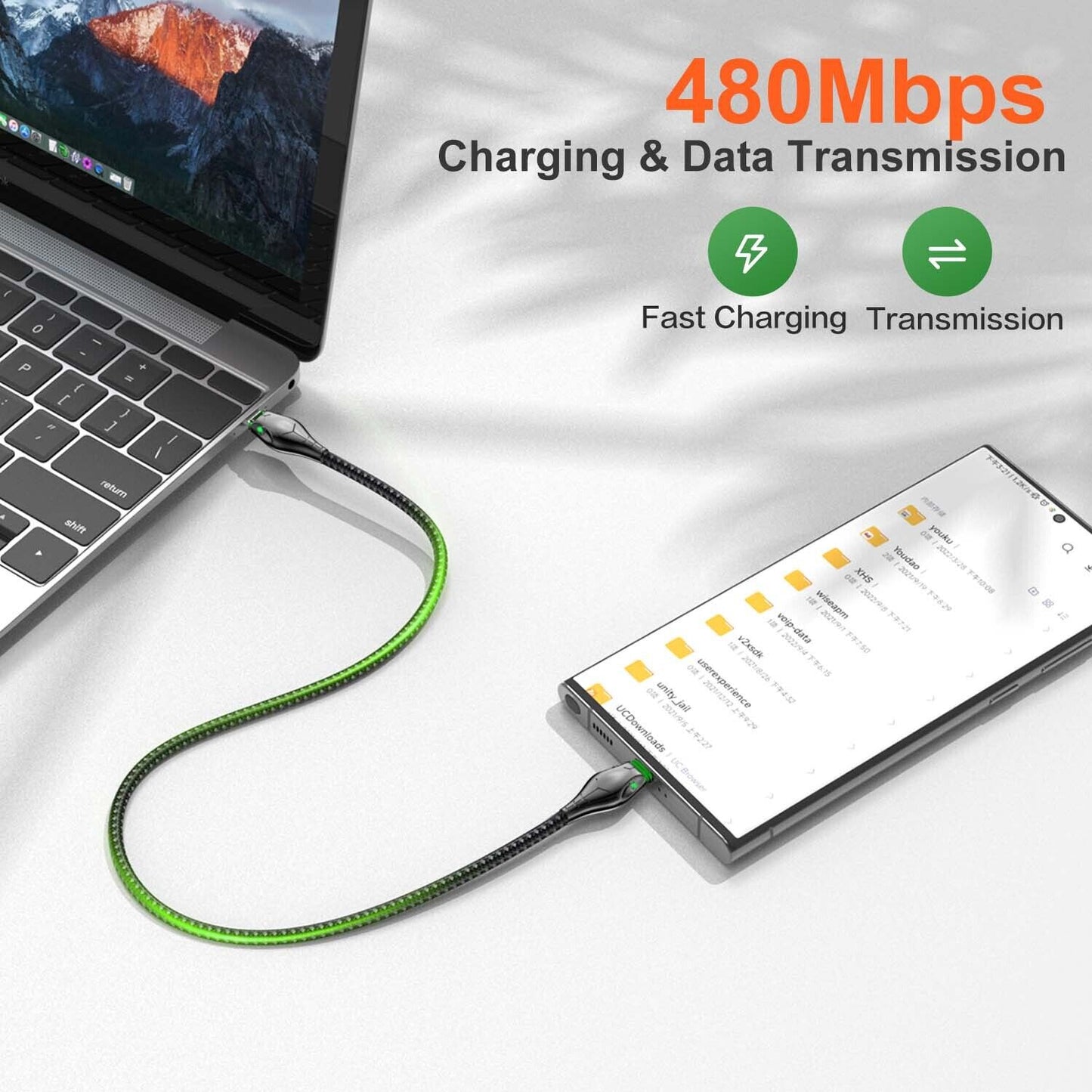 Type C to Type C Cable PD 60W Fast Charger Braided USB Lead LED for Samsung 25Cm