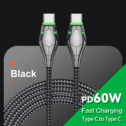 Type C to Type C Cable PD 60W Fast Charger Braided USB Lead LED for Samsung 25Cm